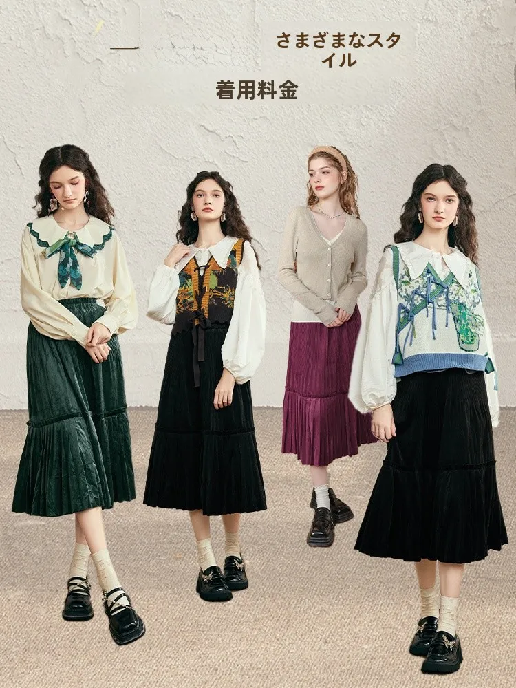 

Юбка-плиссе из бархата с высокой талией для женщин, черная, А-силуэт, винтажная, с внутренней подкладкой, на резинке, для повседневной носки