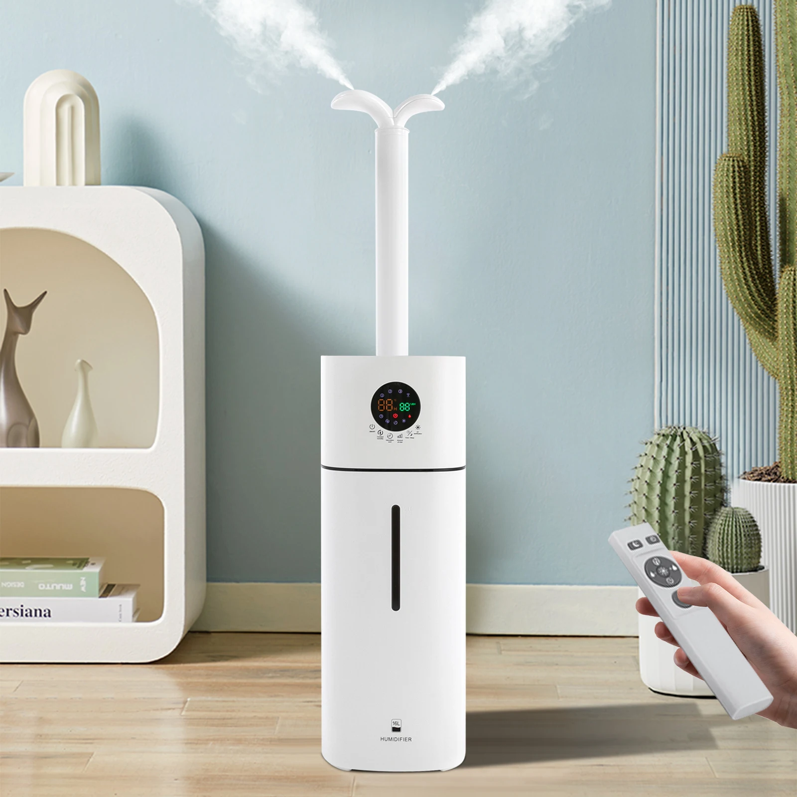 Humidificador ultrasónico con esterilización UV y control remoto, pulverizador máximo de 21,12 oz/h, 30-100 ㎡   Cobertura, Humedad Ajustable 40%-90% RH