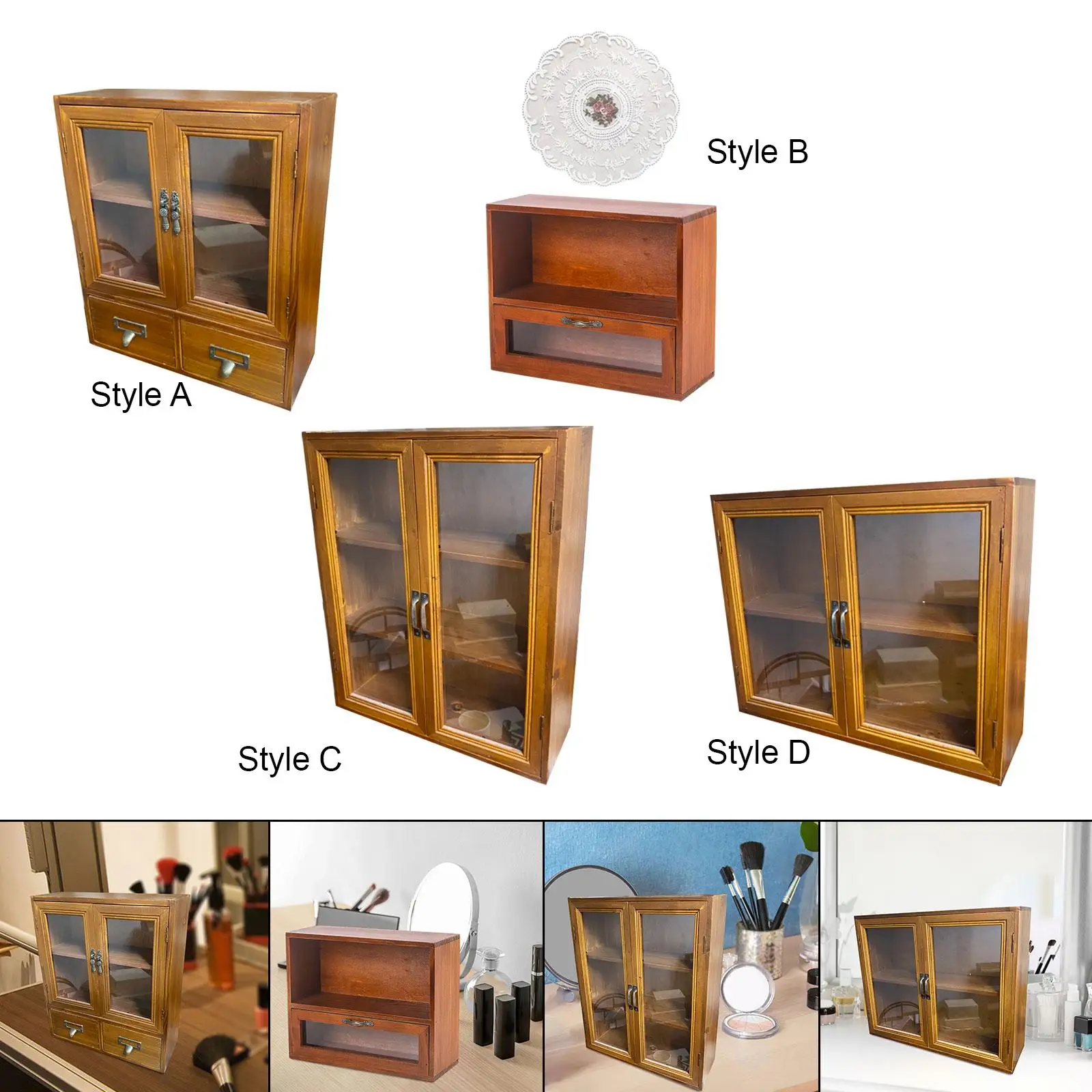 Retro Storage Cabinet Perfume Cosmetics Shelf Small Vintage Rack Cupboard Desk Organizer for Living Room Bedroom Dresser Kitchen view 4