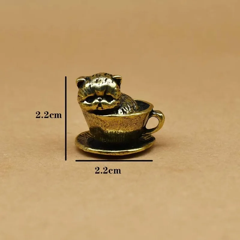 Vintage Brass Teacup Set Feline Canine Theme Craft Decoration Home Decor Desk Display Piece DIY Copper Animal Landscape Ornament
