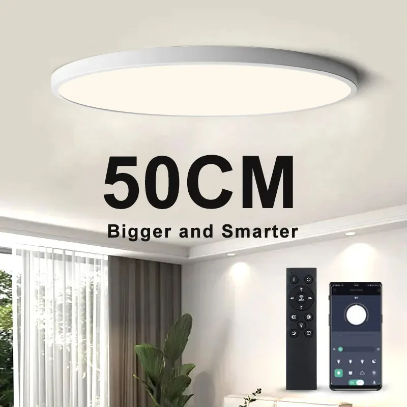 grande lampada do teto led com smart app controle remoto luminaria ultrafinos luzes do quarto sala de estar decor 50cm 01