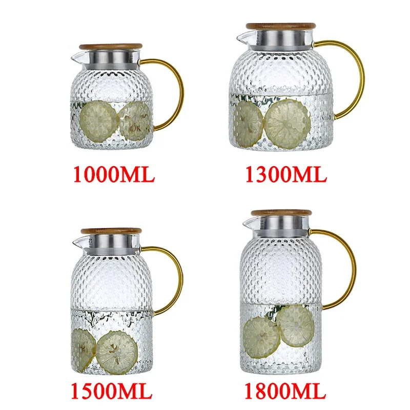 1-1.9L Cold Kettle Glass Large Capacity Rice Grain Grain Kettle Heatable Glass Set Cool White Kettle Household Cup Drinkware Hot