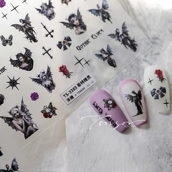 5D Realistic Relief Retro Gothic Elves Cross Asterism Butterfly Adhesive Nail Art Stickers Decals Manicure Embossed Ornaments