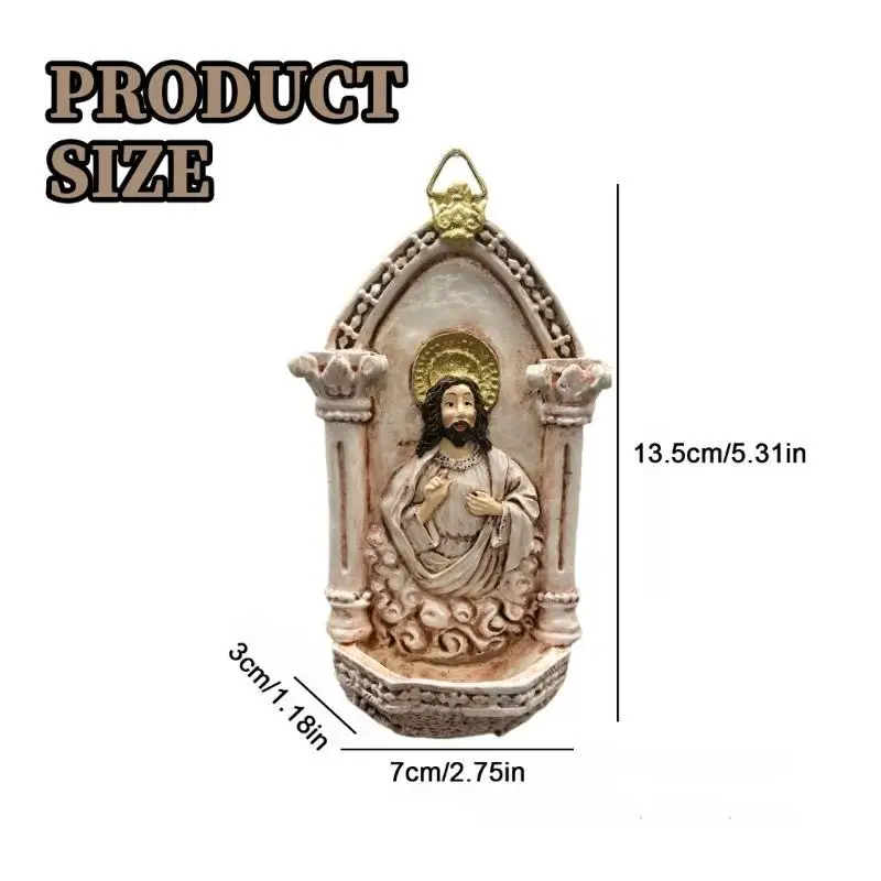 E8BD Intricate Carving Resins Wall Decors Holy Water Font European Christian Statue
