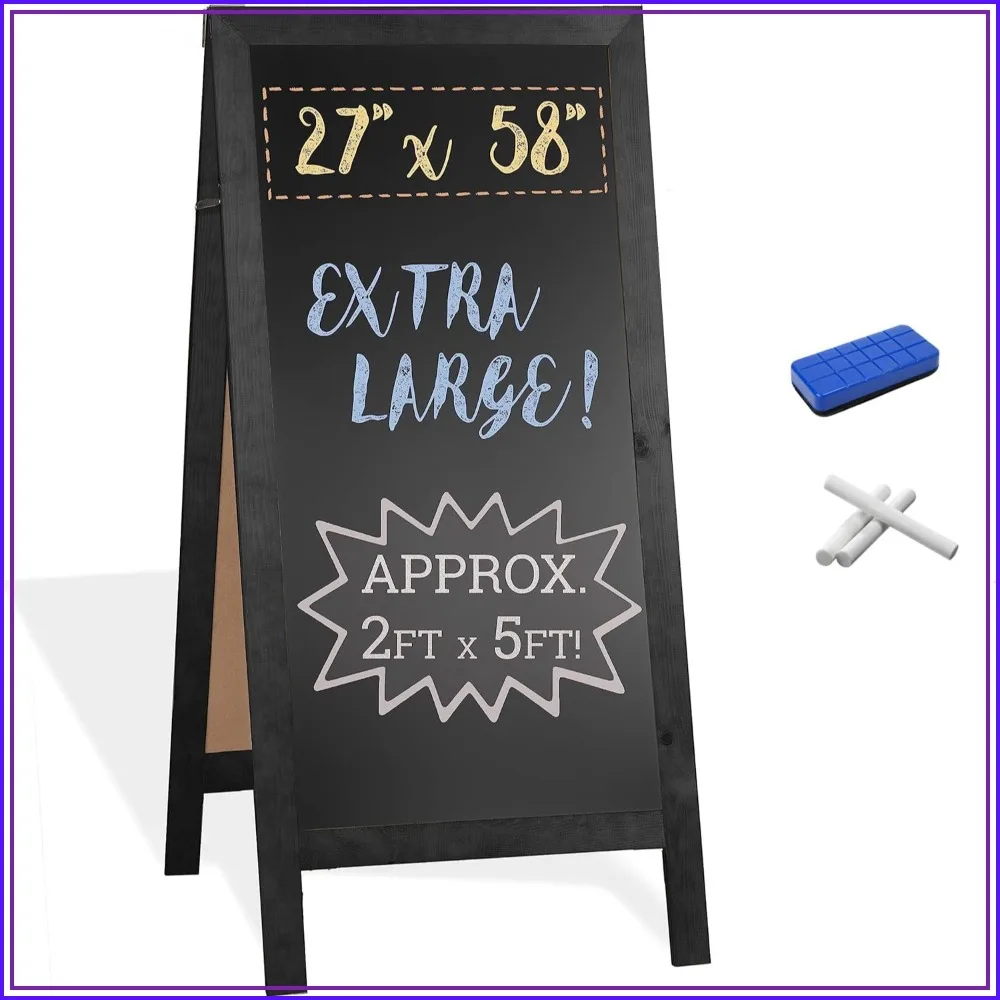 

A-Frame Chalkboard Sign 58x27in Double Sided Magnetic Sandwich Board with Eraser & Chalk for Restaurant, Wedding, Business