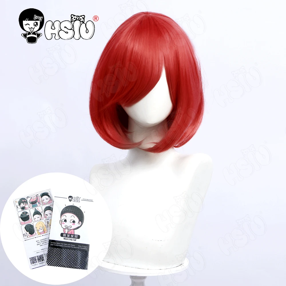 Peruka do cosplay peruka syntetyczna HSIU peruka z krótkim bobem proste włosy złoty różowy czerwony niebieski fioletowy dla kobiet 35cm 23 kolorowe peruki + czapka darmowa peruka — zdjęcie 7