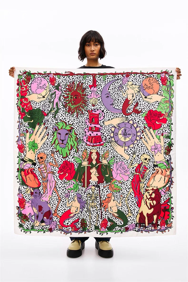 Bufanda de protección solar cuadrada de gran tamaño con estampado digital de verano para mujer de marca de moda de lujo con cisn