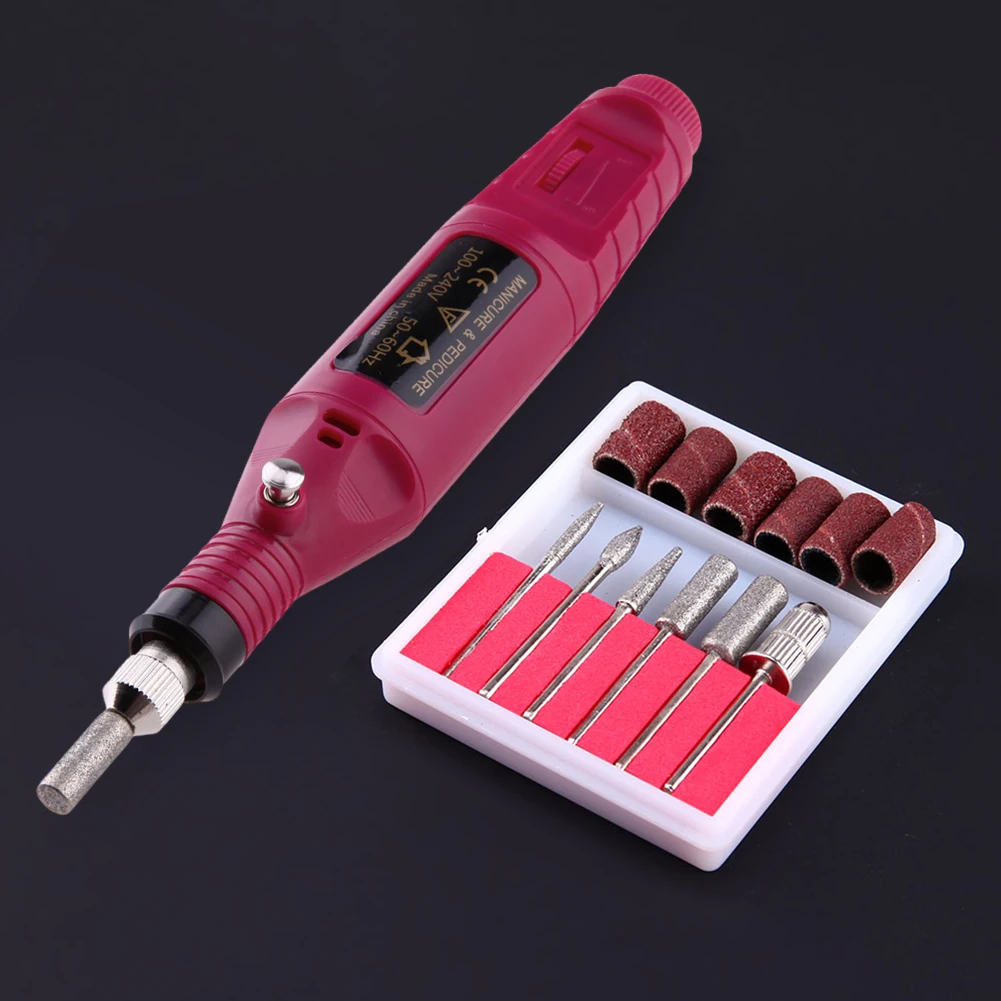 Electrical Professional Nail File with 6 Nail Drill Bits Manicure Pedicure Polishing Tool Lightweight for Home Salon Use