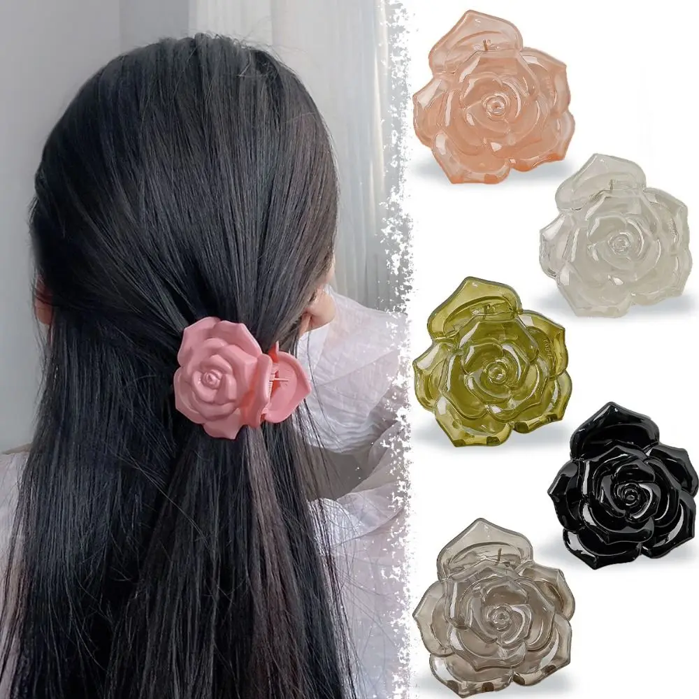 Korean Style Retro Rose Hair Claw Ponytail Hairpin Fashion Design Acrylic Hair Claw Hair Accessories Shark Clamp