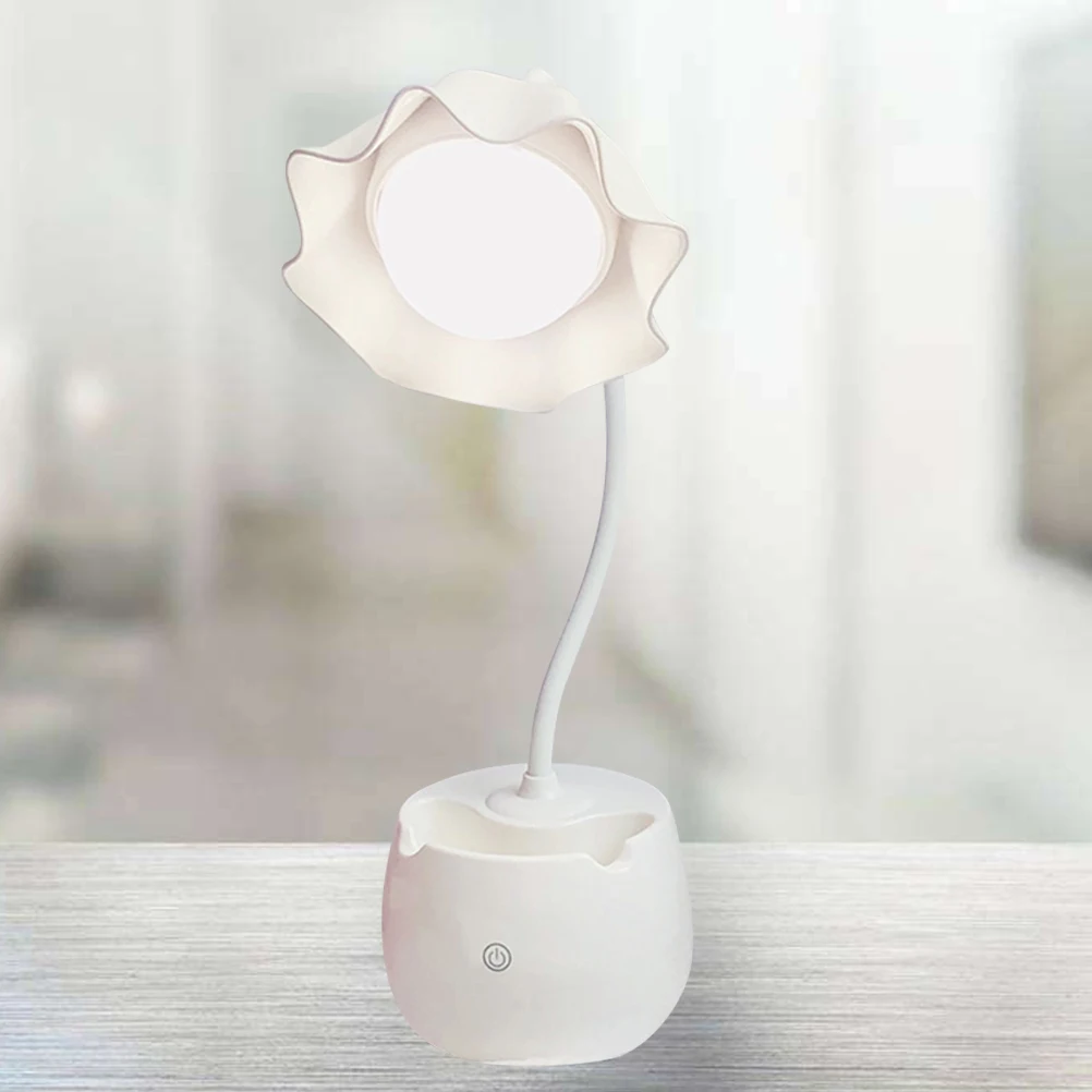 

Desk Lamp LED Desk Lamp Eye Protection Desk Lamp Touch Desk Lamp Flower Design Pen Holder for Home Office School (White)