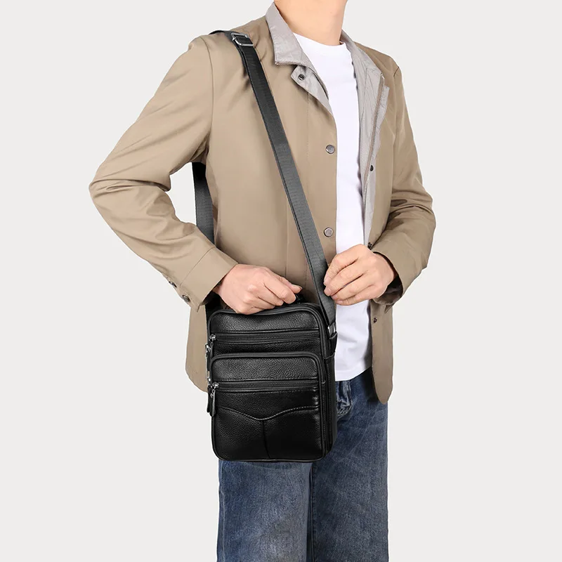 Business Men's Cow Leather Crossbody Bag Man Shoulder Bag Casual Male Top-handle Phone Bag For Men