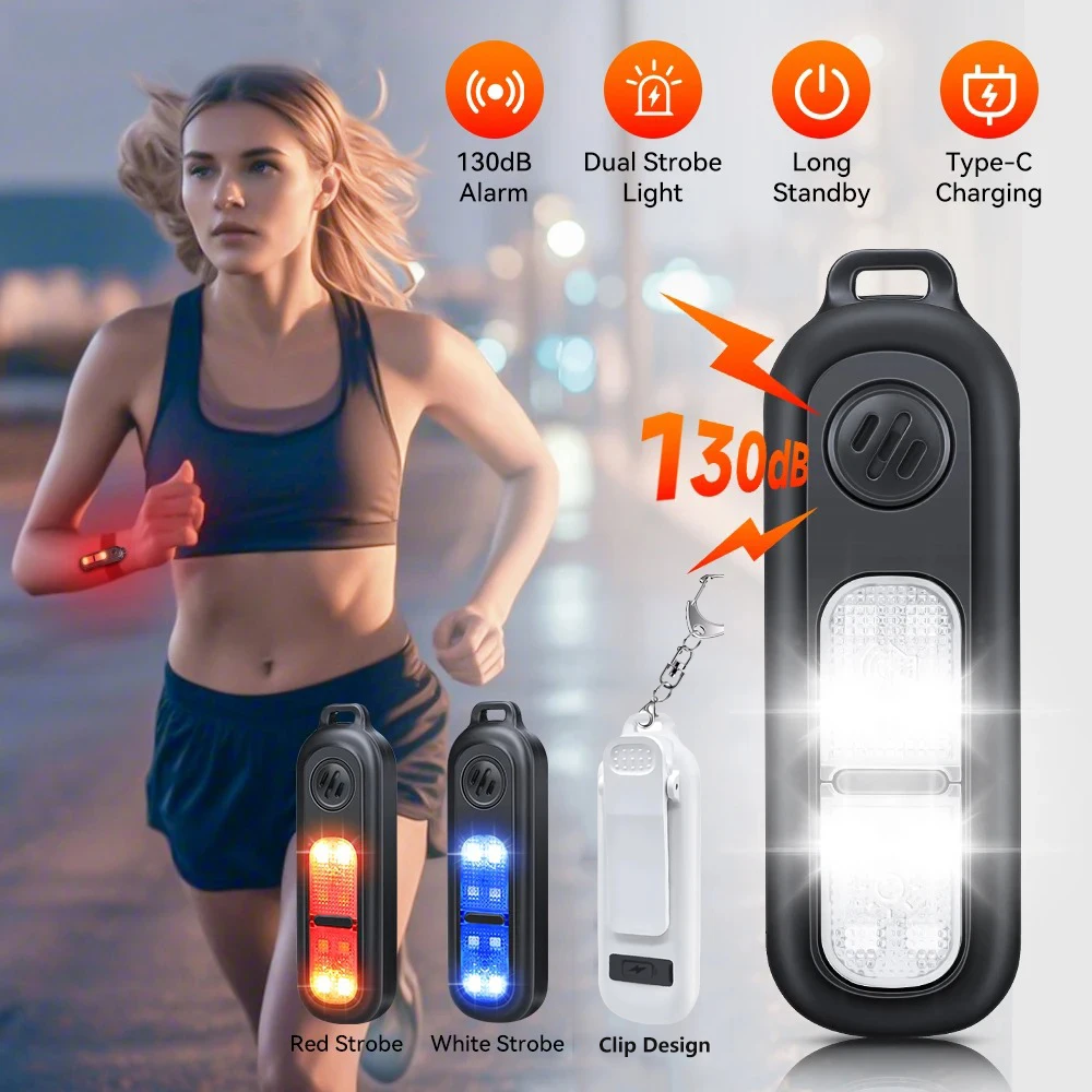 女性と子供のためのキーホルダー付きの個人的な安全アラーム130db,USB充電式,緊急保護,LEDライトアラーム ,Personal Safety Alarm with Keychain 130dB for Women Child USB Rechargeable Protection Emergency LED Light Alarm for Night Running