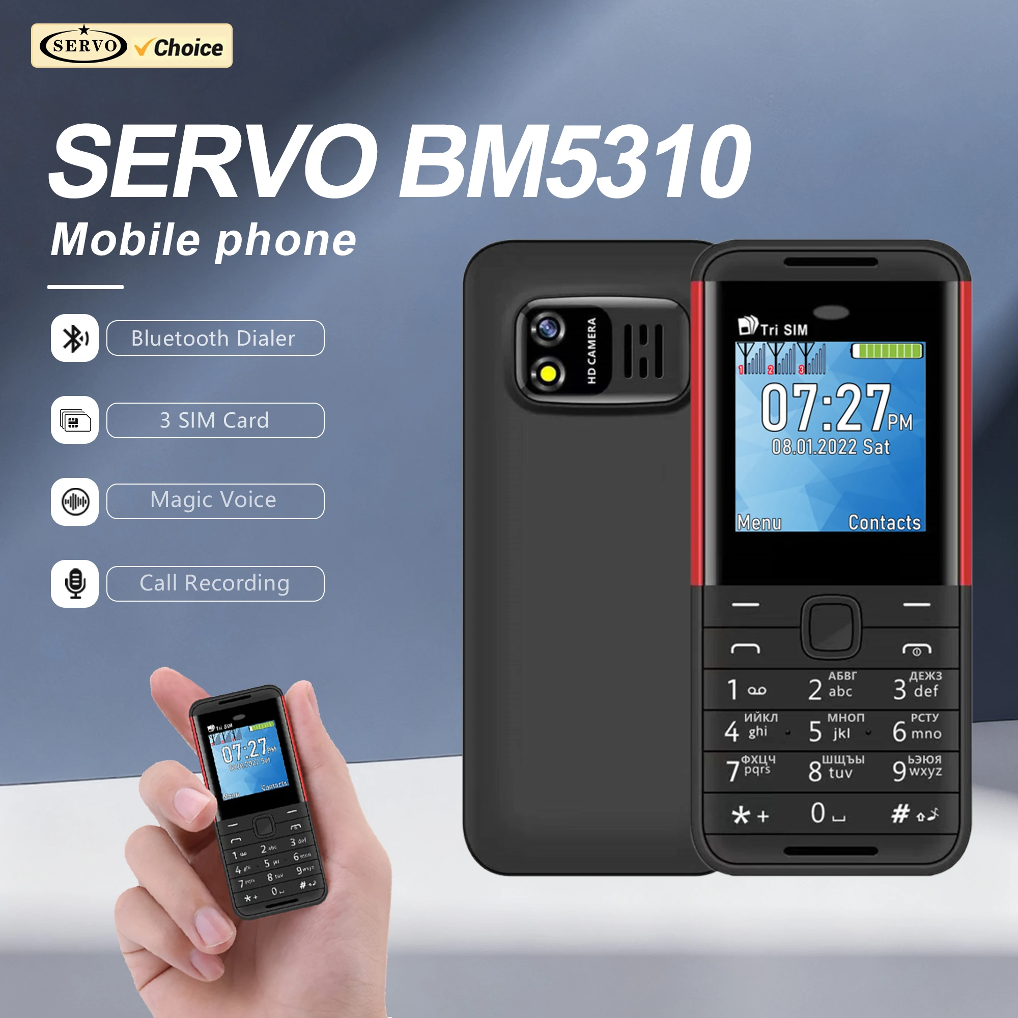 SERVO BM5310 Mini Mobile Phone 3 SIM Standby Speed Dial Magic Voice Bluetooth Dial FM Radio Rear Camera 2G GSM Small Cellphones