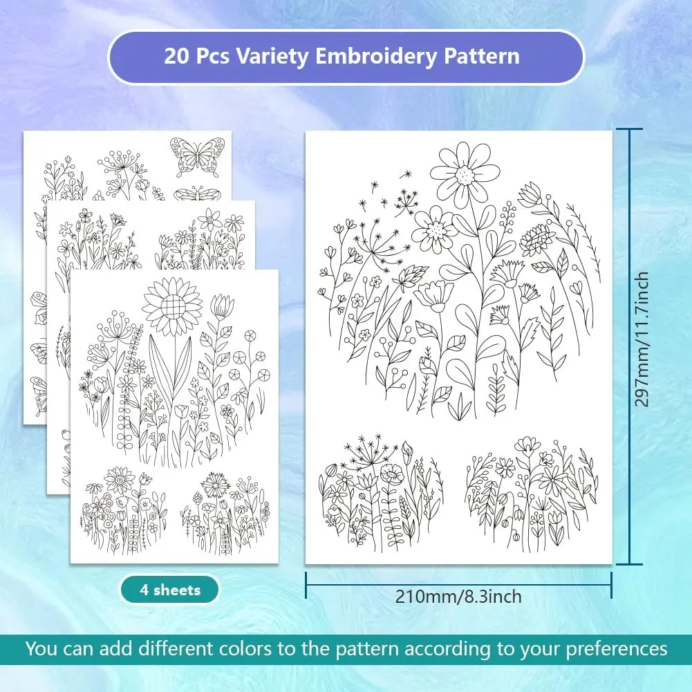 Water Soluble Embroidery Stabilizer Flowers Butterflies, Self Adhesive Wash Away Stabilizers Paper for Hand Sewing DIY Beginners