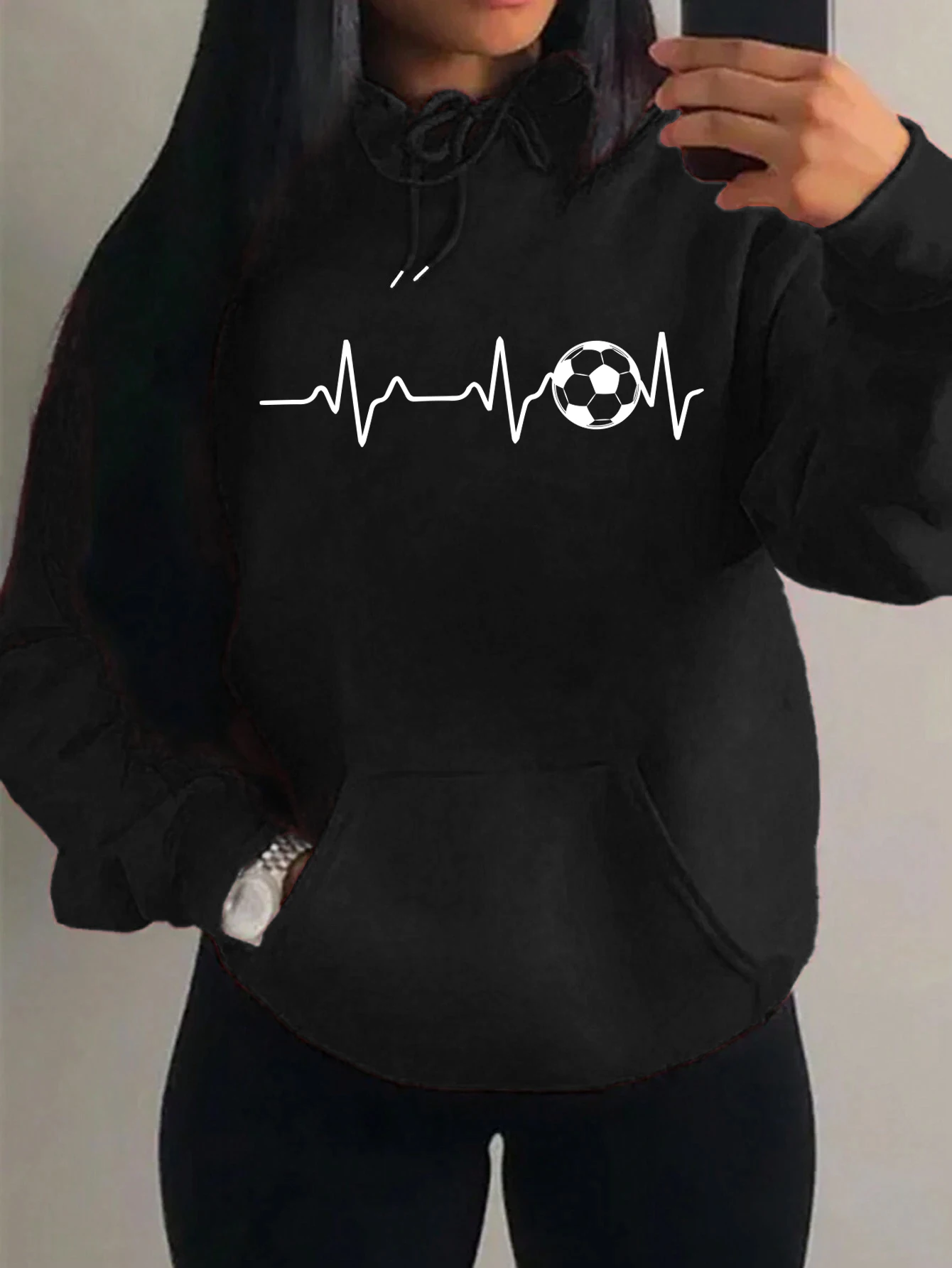Sudadera con capucha para mujer con diseño de personalidad de electrocardiograma de fútbol, ropa de calle Harajuku, sudadera cálida de lana, sudaderas con capucha de otoño para mujer