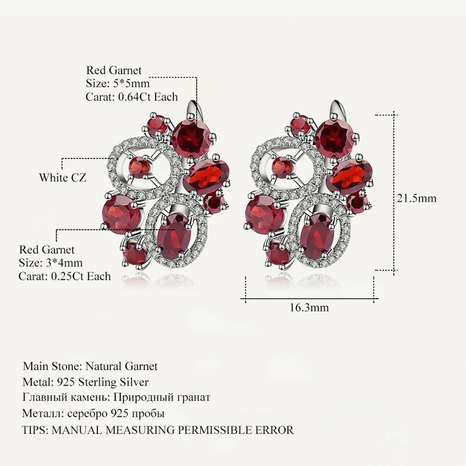 

Женские серьги-гвоздики gemb's BALLET, 6,23ct, натуральный гранатовый камень, ювелирное изделие из стерлингового серебра 925 пробы с цветком, свадебные серьги