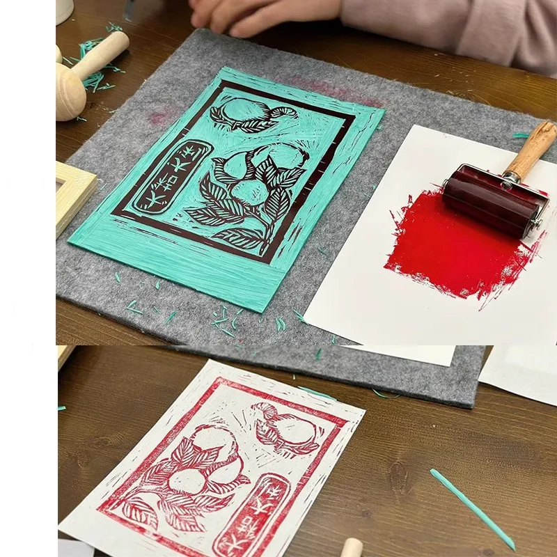 Rolo de borracha com cabo de madeira, rolo de impressão, pincel, borracha de tinta, arte, artesanato, ferramenta de pintura, ferramenta de impressão, rolo de borracha pequeno