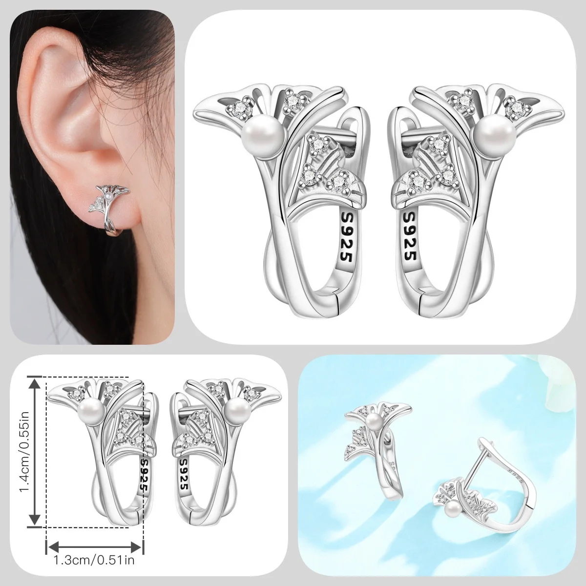 Orstarry S925 Sterling Silber Schmetterling-Blumen-Ohrringe und Halsketten-Set, Exquisites Herz-Hänge-Schmuckset für Damen, Party-Geschenk – Detail 26