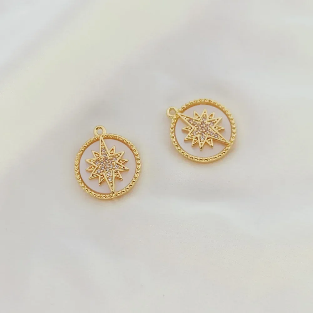 

14K Gold Plated, Zircon Inlaid with Shells, Round Octagonal Star Pendant, DIY Accessory