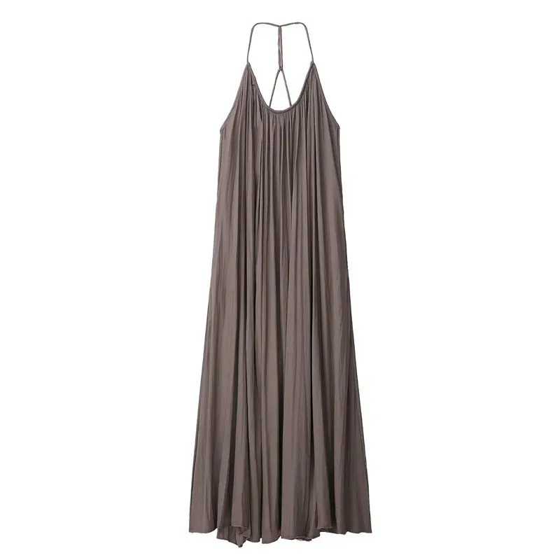 Sexy Chic Women's Satin Party Dress V-Neck Halter Pleated Maxi Fashion 2025 Evening Club Festival Elegant Chic