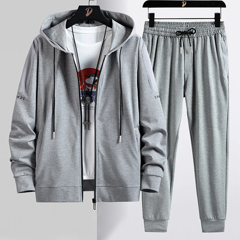 Black 2023 Autumn New Grey Zipper Hoodie Tracksuit Men Sportswear Cotton Casual Men's Hooded Sets 2 Piece Jogger Sweat Suits