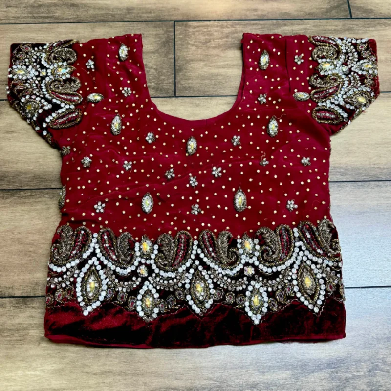 Flower Embroidery Round Neck Belly Dance Short Sleeved Top Choli Handmade Indian Dance Performance Costume Exotic Style