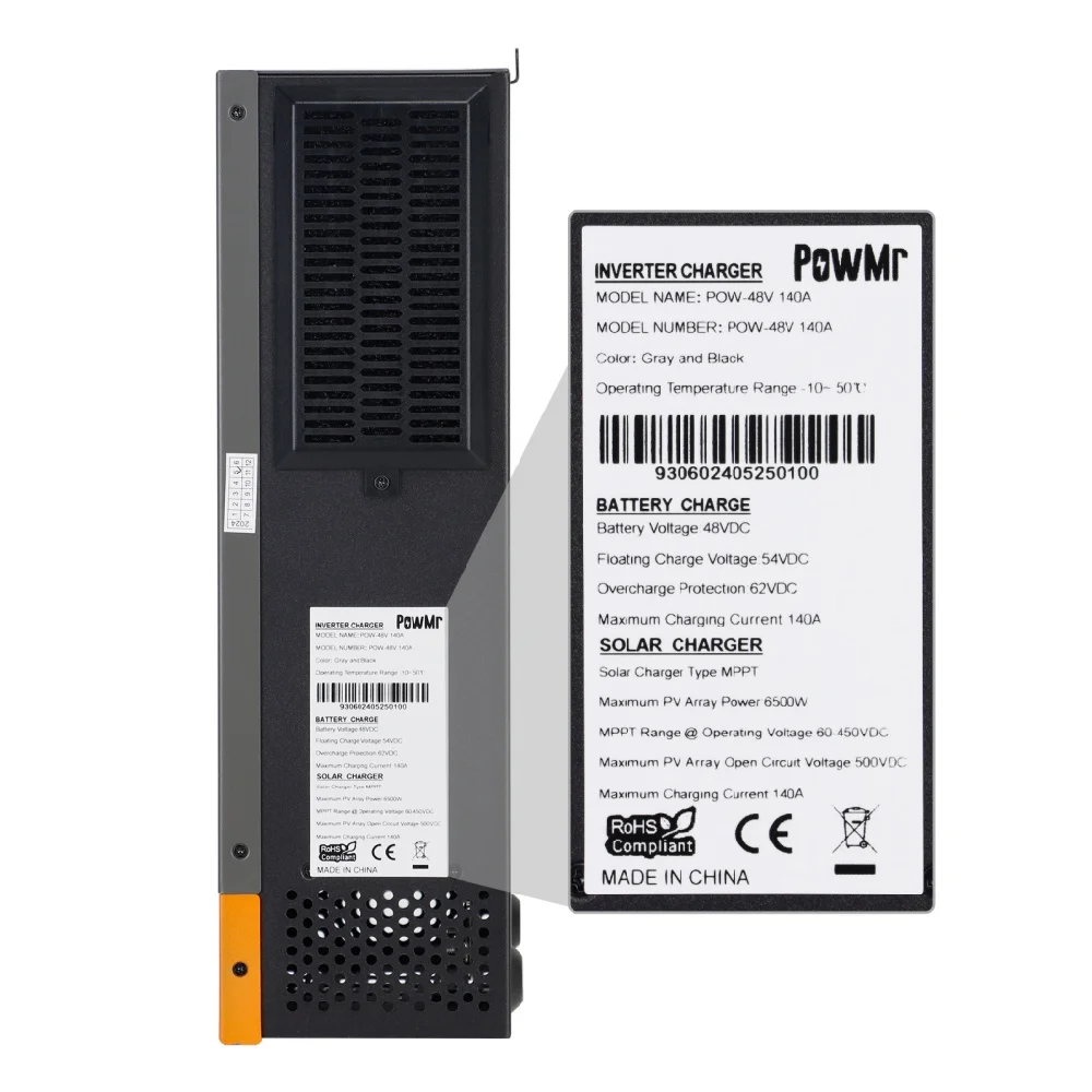 PowMr US Store 48V Solar Charge Controller with 140A MPPT Controller Max PV 500V Solar Battery Charger Regulator for Solar Home