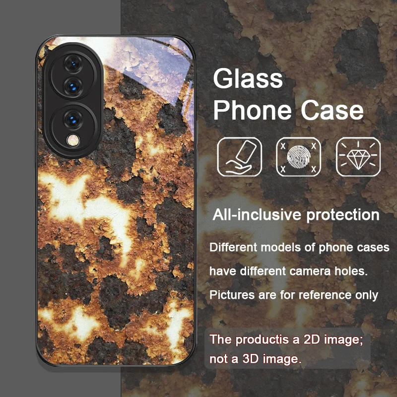 Creative Rusty Metal Surface Pattern Tempered Glass Phone Case for Huawei Honor 200 Lite 100 Pro 90 GT Magic 7 6 5 Pro 5G Covers
