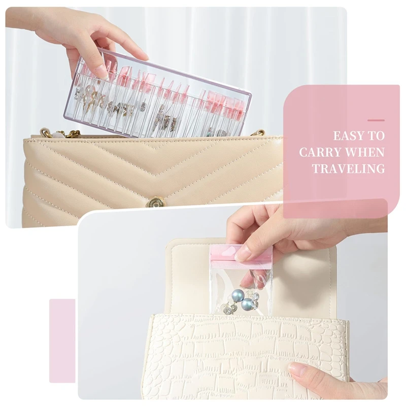 Acrylic Jewelry Box,Clear Jewelry Organizer With 20 PVC Portable Anti Oxidizing Zipper Bags,Travel Jewelry Case