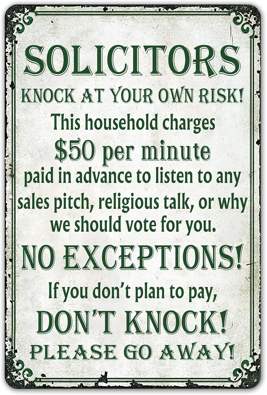 SmartCows Funny No Soliciting Sign for House, Door Yard Business Go Away Sign, Solicitors Knock at Your Own Risk Signs Don’t Kno