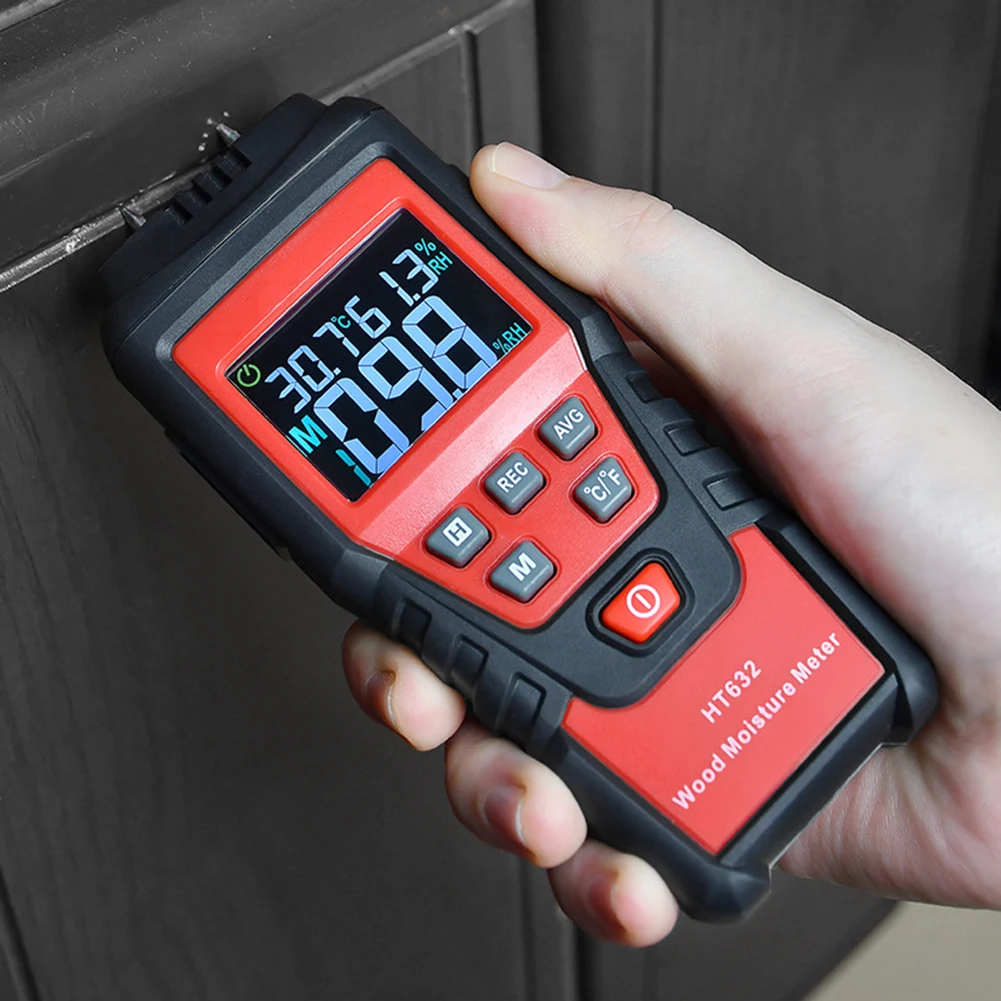 Testador de umidade de madeira HT632 eficiente para medição rápida e precisa de umidade em diferentes materiais de madeira e construção