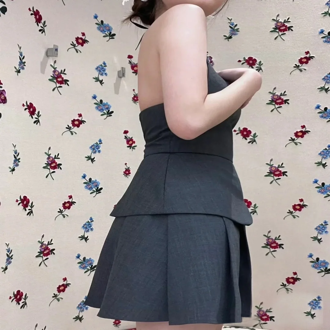 수제 라인스톤 목걸이 허리 조절 가짜 투피스 드레스 여성 패션 가을 2023 폴리에스터 섬유 00% 가운