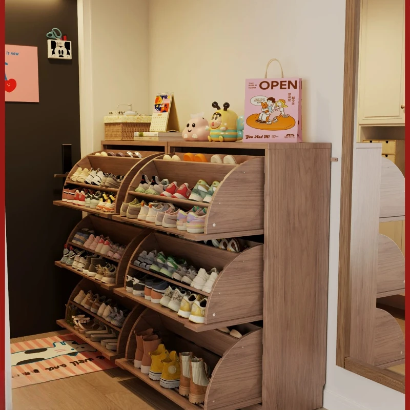 Solid wood tipping bucket louver door shoe cabinet household door large capacity entrance entrance cabinet integrated