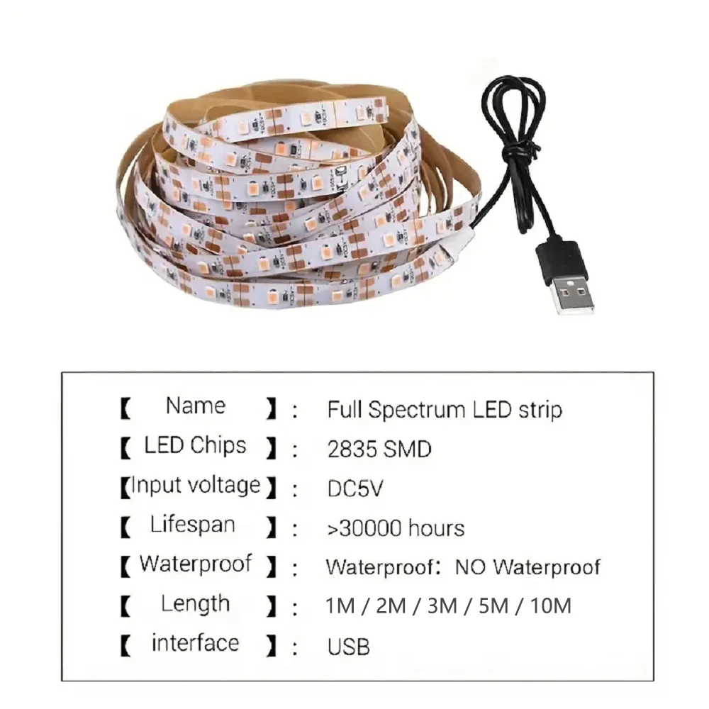 Luz Led USB para cultivo de plantas, lámparas de espectro completo hidropónicas, semillas de flores de invernadero de interior, 5V, 1M, 2M, 3M, 5M, 10M