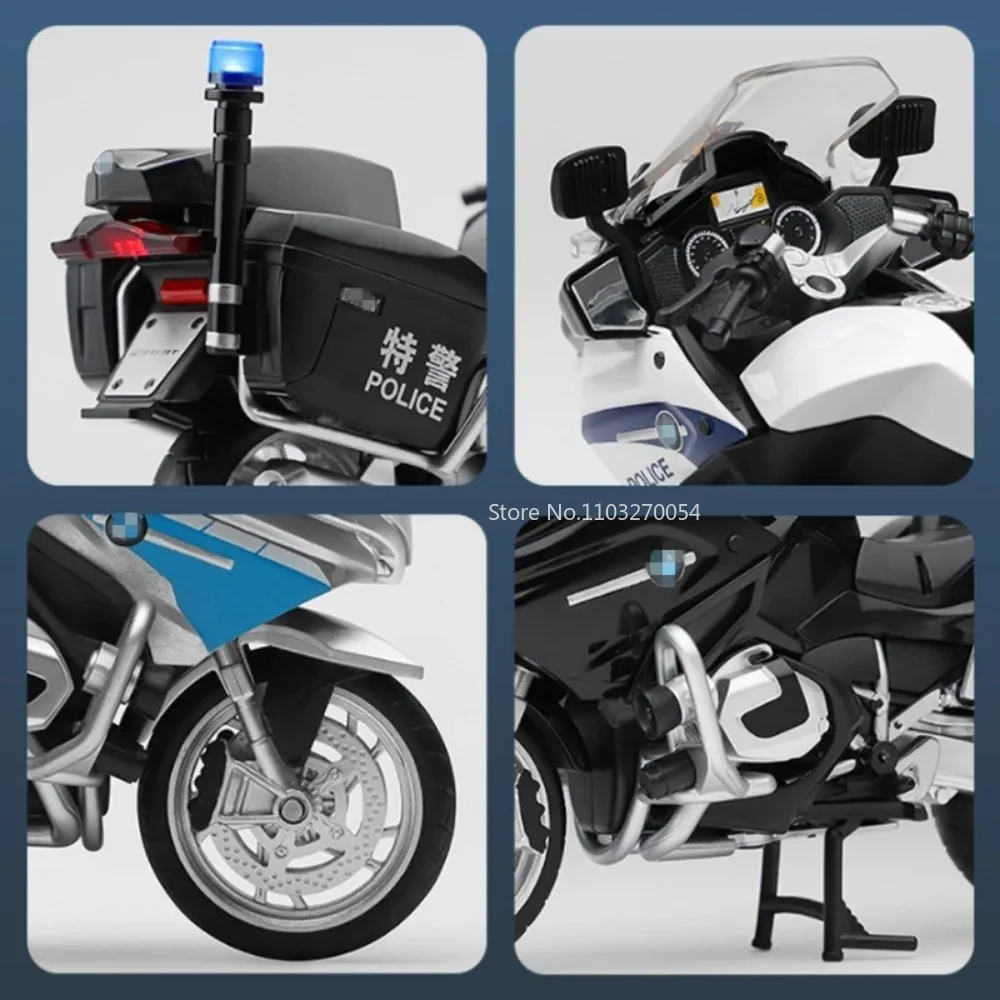 1/12 BMW R1250 RT-P Alloy Motorcycle Toy Cars Models Simulation Sound Light Rear Wheel Suspension Motorbike Toys Kids Collection