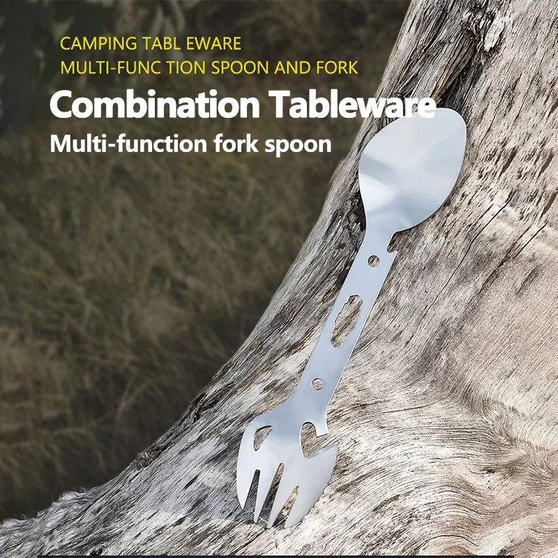 

Многофункциональная посуда из нержавеющей стали, ложка, инструменты, открывалка для консервных банок, столовые приборы для бутылок, многофункциональный инструмент, посуда для пикника, вилка Spork