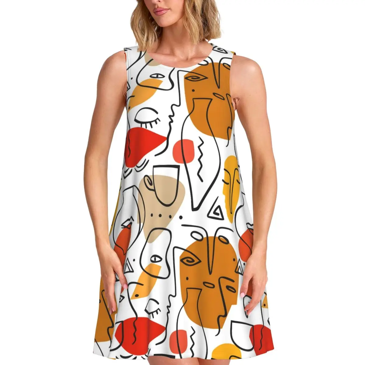 

Женское платье без рукавов с абстрактным принтом лица на заказ, пляжные платья без рукавов с 3D принтом для отпуска, путешествий, платье