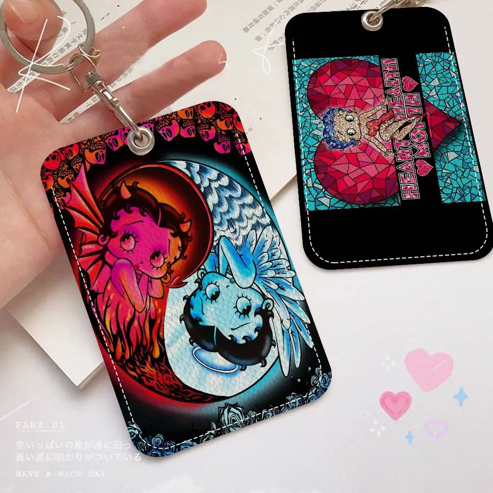 B-Betty Doll B-Boop Girl حامل بطاقة مطبوعة شخصية مناسبة لحامل الفتيات حافظة بطاقات الباب النساء شارة حامل المفاتيح