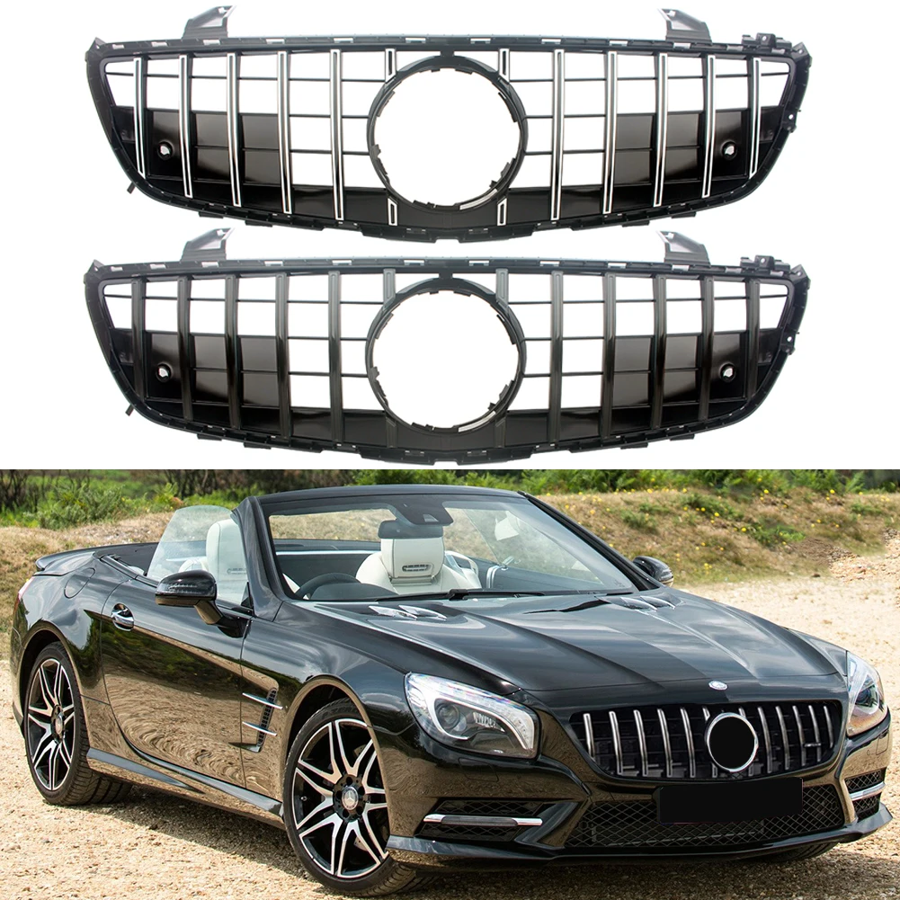 Front Racing Billet Bumper Grille Upper Radiator Cover For Mercedes-Benz R231 SL-Class 2013 2014 2015 2016 GTR