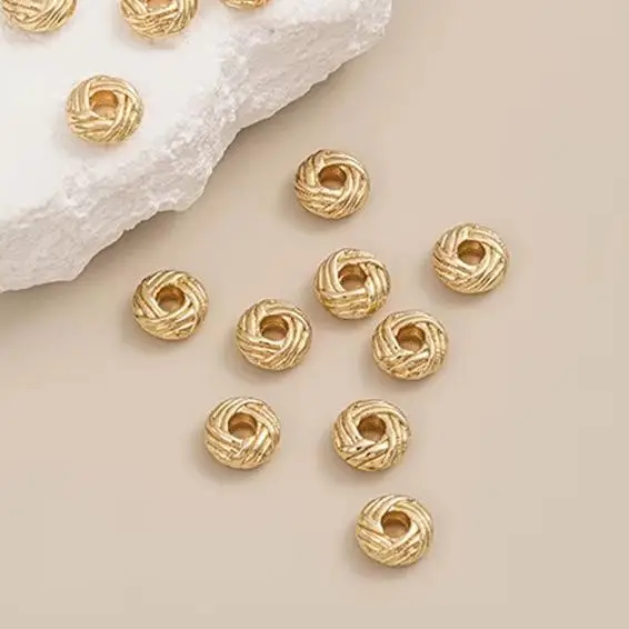 

14K Gold-Plated Pineapple Knot Loose Beads 3x6mm Coil Spacer Handcrafted DIY Bracelet Jewelry Making Accessory