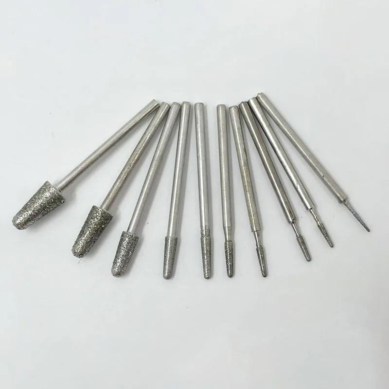 1-10mm Pointed Diamond Grind Needle Head Grinding Burrs Drill Bit 2.35/3mm Shank