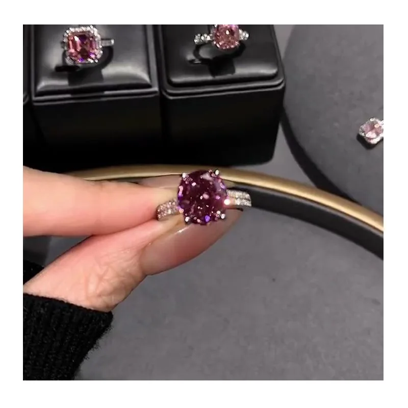 

[Appreciate The Beauty in Detail] Grape Purple Zircon Ring, New Medieval Fashion Light Luxury Niche Open Index Finger Ring