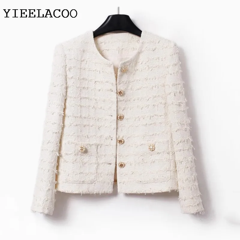 

Beige tweed jacket autumn/winter women's three-dimensional yarn fragrant floral jacket short top classic one piece jacket