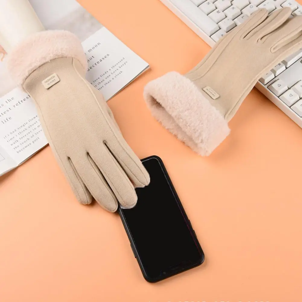 女性の冬の厚い豪華な手袋ファッション暖かいスエード屋外 Guantes 女性タッチスクリーン運転手袋フリース冬手袋