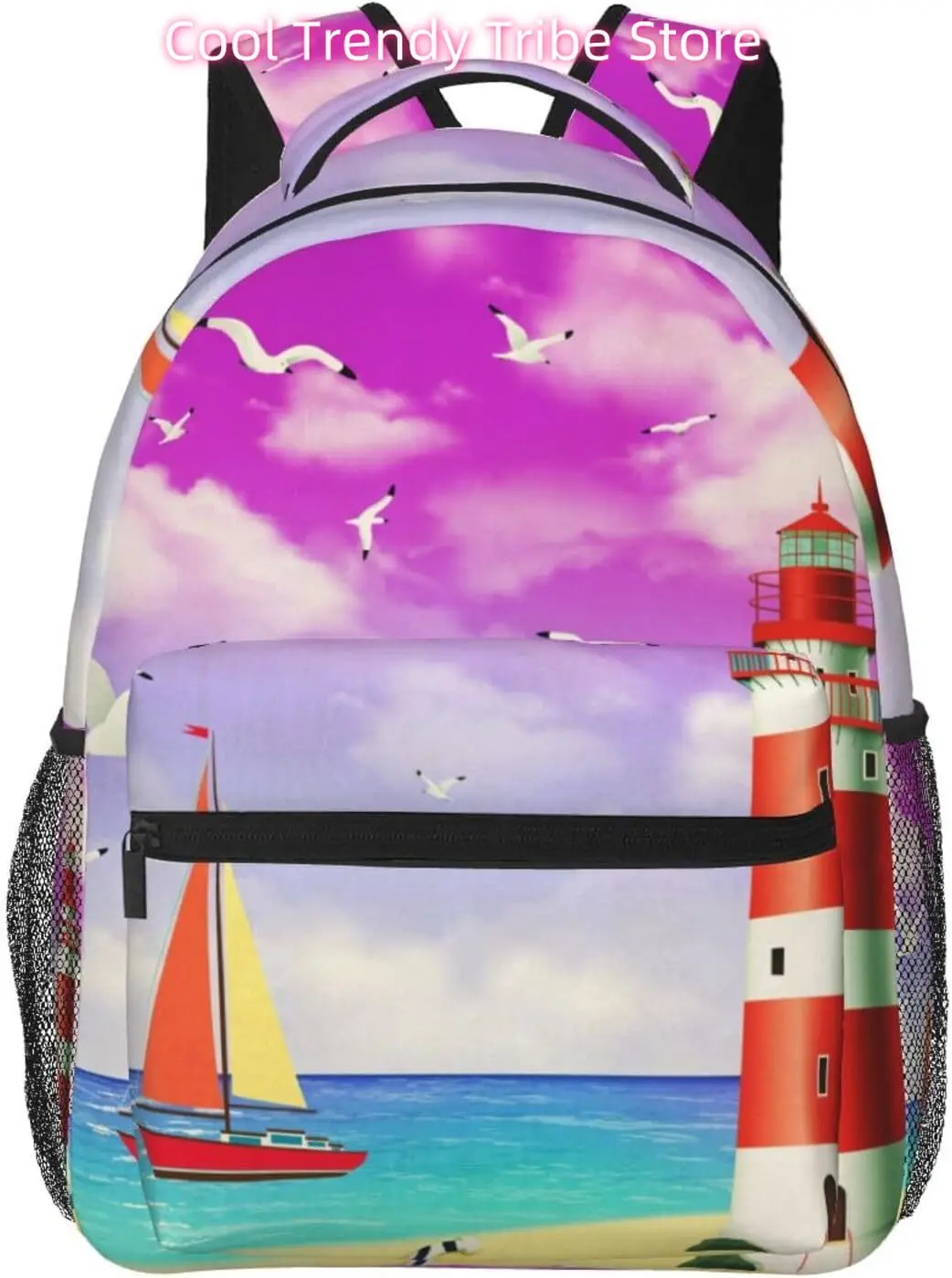 

laptop bag back to school Beach Lighthouse Seagull Lightweight Laptop Backpack Lightweight Multipurpose Travel Casual Daypack Un