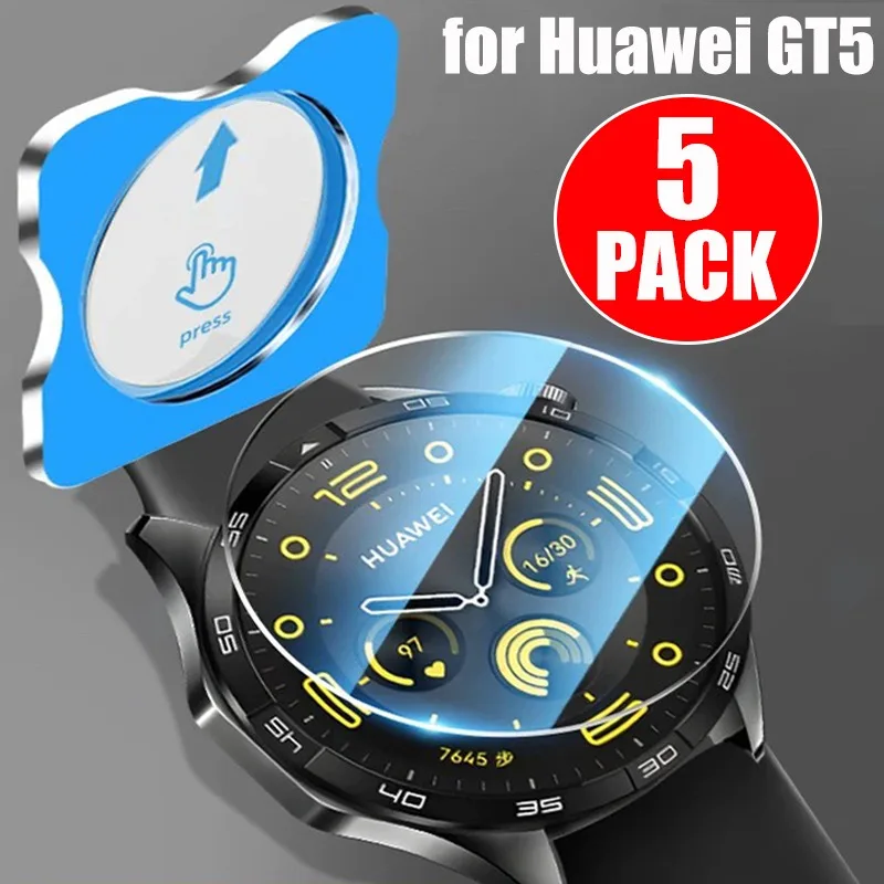 5-1PACK Tempered Glass for Huawei Watch GT 5 46MM 41MM One-Click Easy Install Tool Screen Protector for Huawei Watch GT5 46/41MM