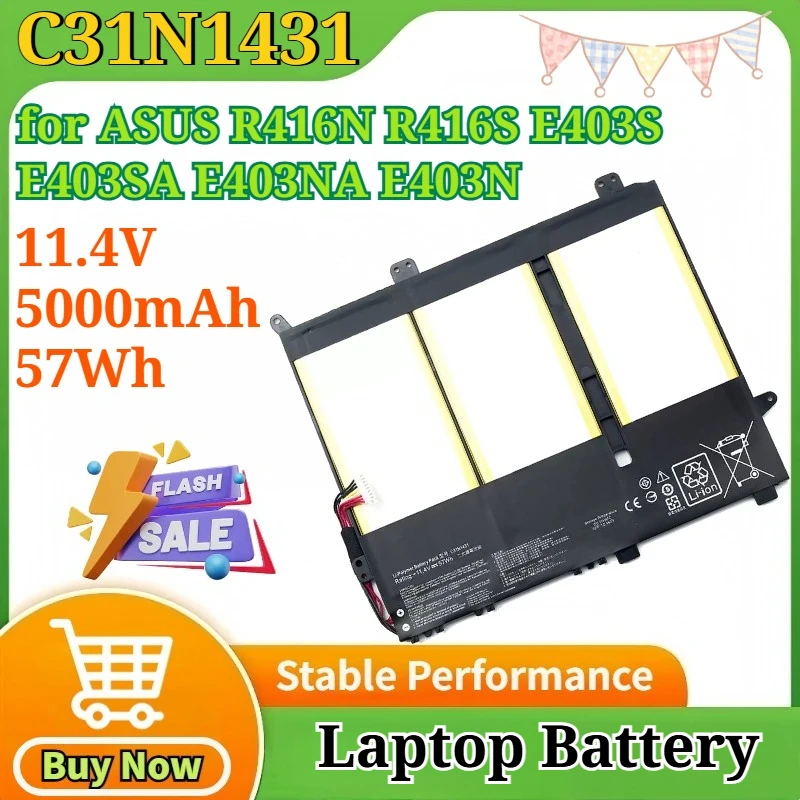 

New C31N1431 11.4V 5000mAh 57Wh Laptop Battery for ASUS R416N R416S E403S E403SA E403NA E403N Rechargeable Lithium Battery