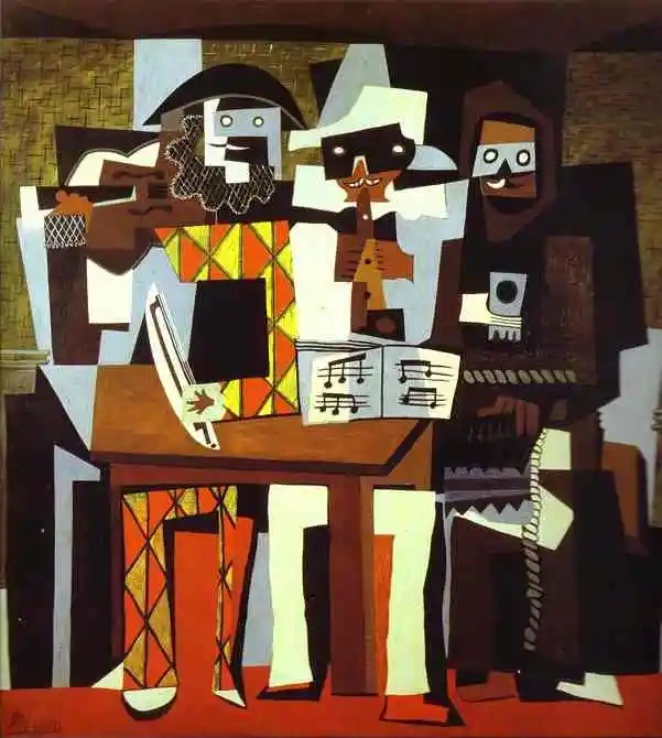 100% handmade high quality Abstract Oil Painting Reproduction on Linen Canvas,Musiciens aux Masques1 by Pablo Picasso