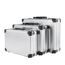 Aluminum Frame Protective Case Storage Box Suitcase with Key Locker Sponge Cubes Compartment for Micrphone Sound Card Mixer