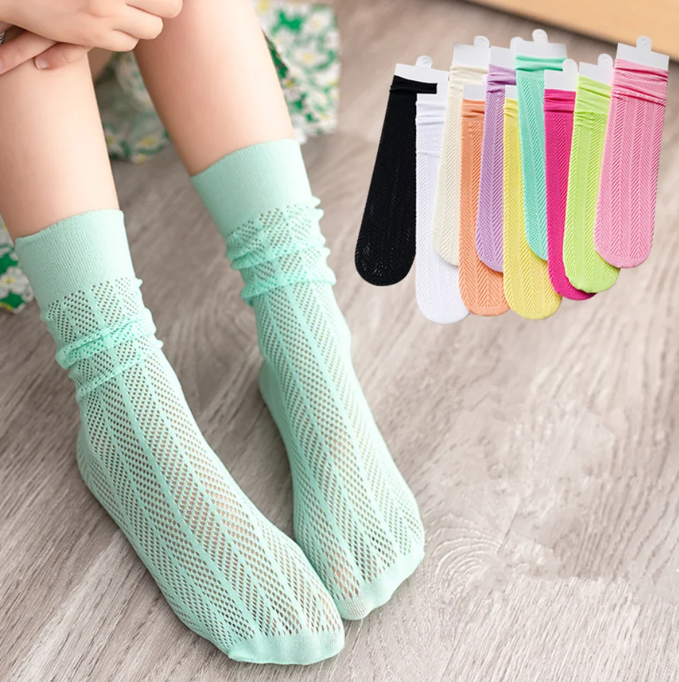 

Fashion Cotton Thin V Hollow Cotton Stockings Babys Kids Socks Fluorescent Candy Color Medium Tube Socks